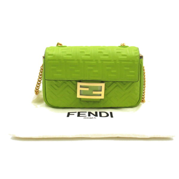 2101217627313 8 Fendi Baguette Chain Midi 2Way Shoulder Bag Leather Green