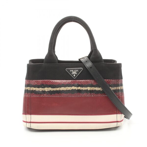 2101217727969 1 Prada Canapa Tote Exotic Leather Black Bordeaux Multicolor