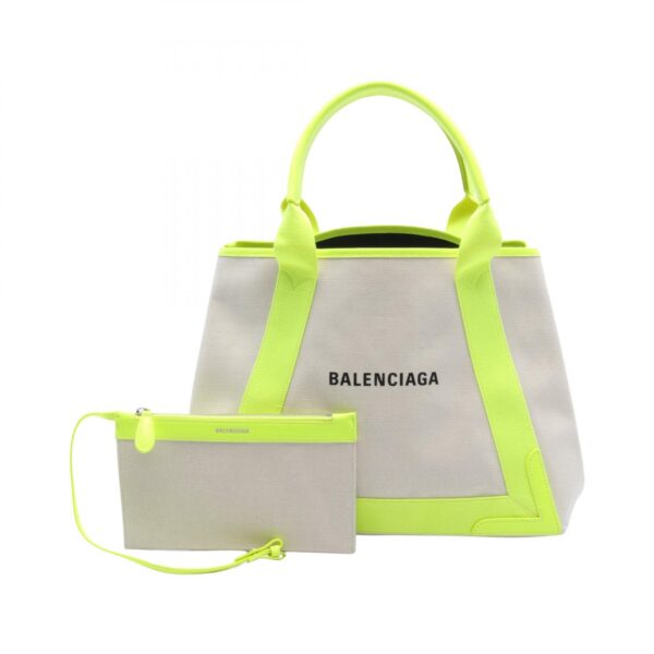 2101217809351 1 Balenciaga Navy Cabas M Navy Hippo Tote Bag Leather Ivory Yellow