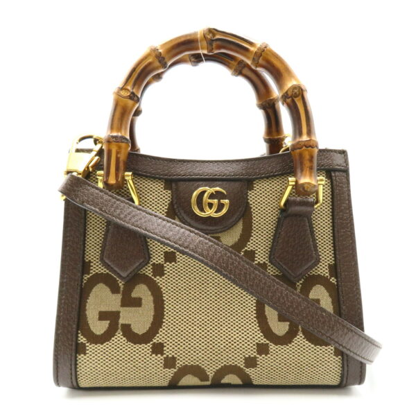 2101217826235 1 Gucci Jumbo GG 2Way Shoulder Bag Leather Bamboo Beige Brown