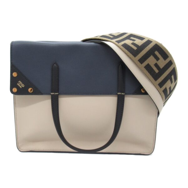 2101217850100 3 Fendi Flip Large Shoulder Bag Leather Light Beige Navy