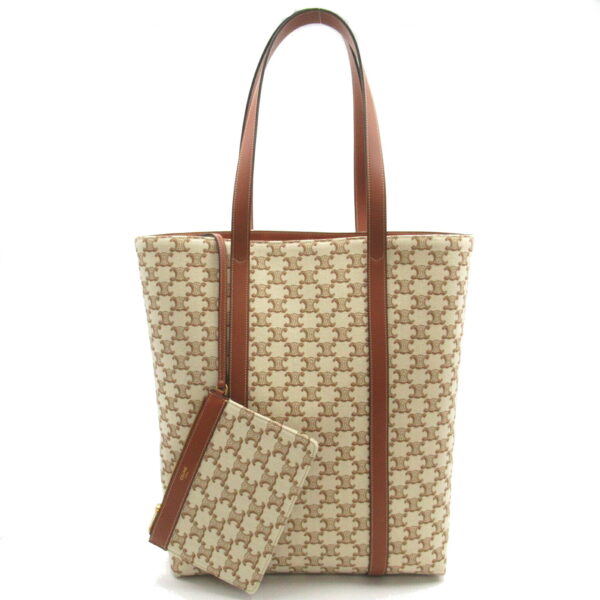 2101217857079 1 Celine Leather Triomphe Tote Bag Beige Brown