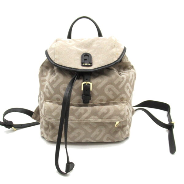 2101217861878 1 Furla Backpack Rucksack Bag Leather Beige Black