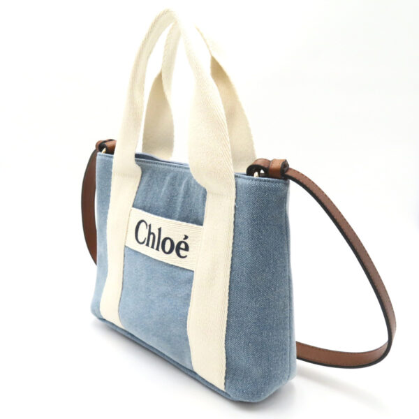 2101217944113 3 Chloe Denim Cotton 2way Shoulder Bag Blue Ivory Brown