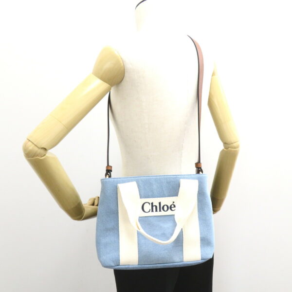 2101217944113 5 Chloe Denim Cotton 2way Shoulder Bag Blue Ivory Brown