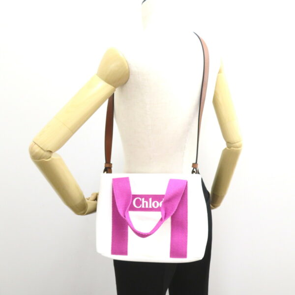 2101217944182 5 Chloe Cotton 2way Shoulder Bag White Pink Brown