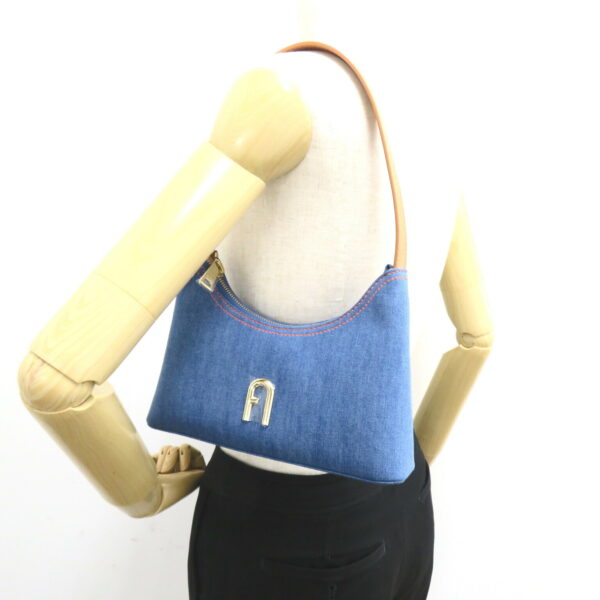 2101217944489 1 Furla Cotton Leather Shoulder Bag Blue Brown Denim Blue