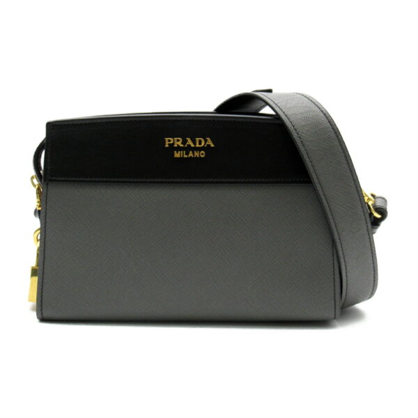 2101217956635 1 Prada Shoulder Bag Saffiano Leather GrayBlack