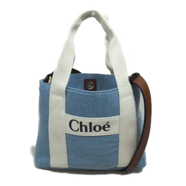 2101217976275 2 Chloe 2Way Shoulder Bag Cotton Blue White