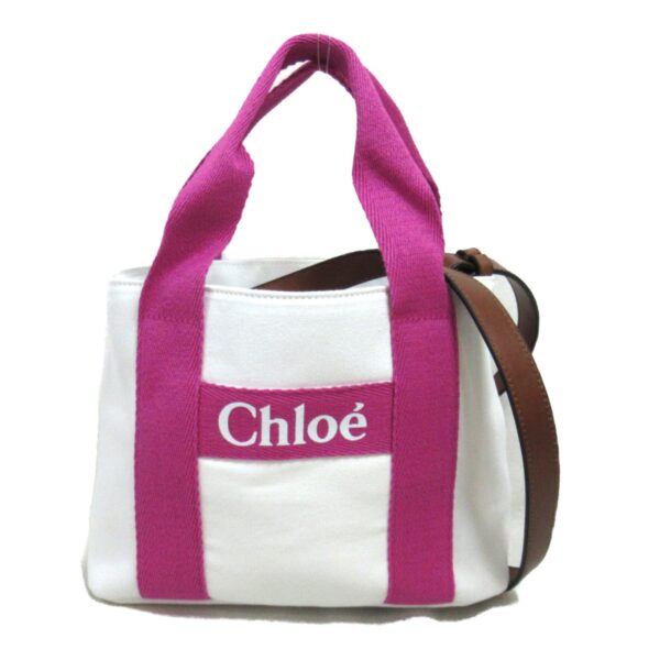 2101217976336 2 Chloe 2Way Shoulder Bag Cotton White Pink