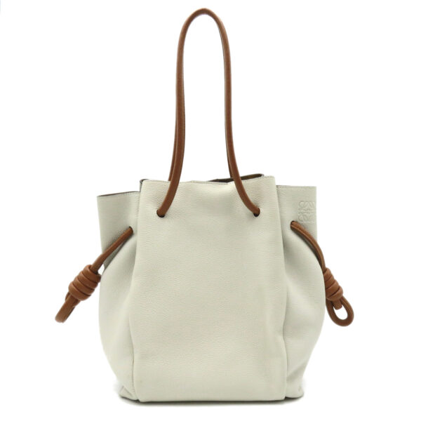 2101218018363 1 Loewe Flamenco Knot Small Tote Bag Leather White Brown