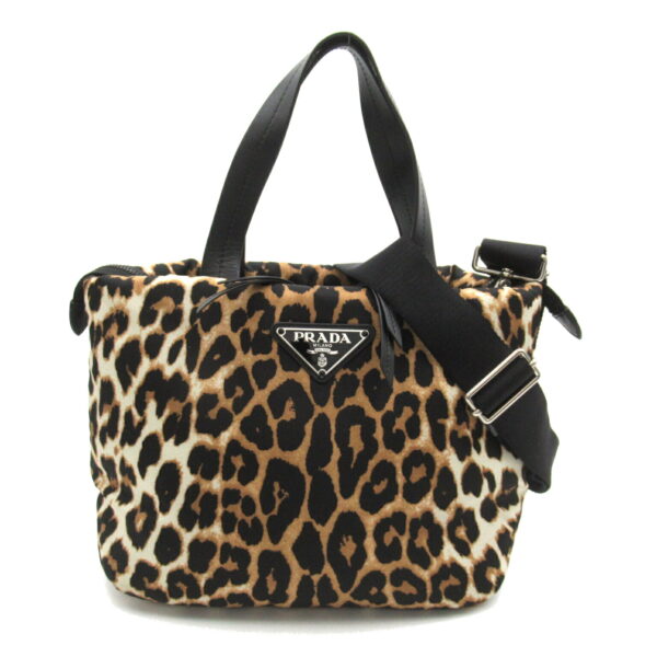 2101218067798 1 Prada 2Way Tote Bag Nylon Black Beige Leopard Pattern