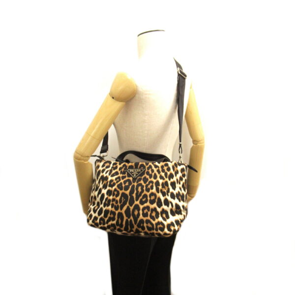 2101218067798 4 Prada 2Way Tote Bag Nylon Black Beige Leopard Pattern