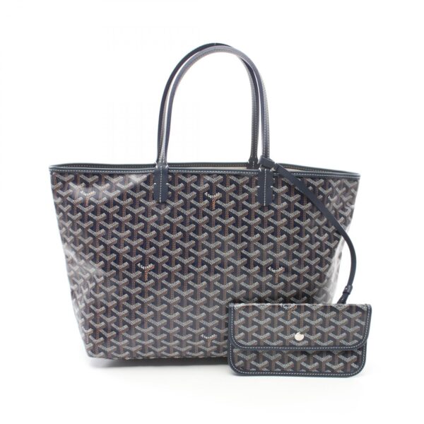 2101218100136 1 Goyard Saint Louis PM Tote Bag Leather Navy Brown White