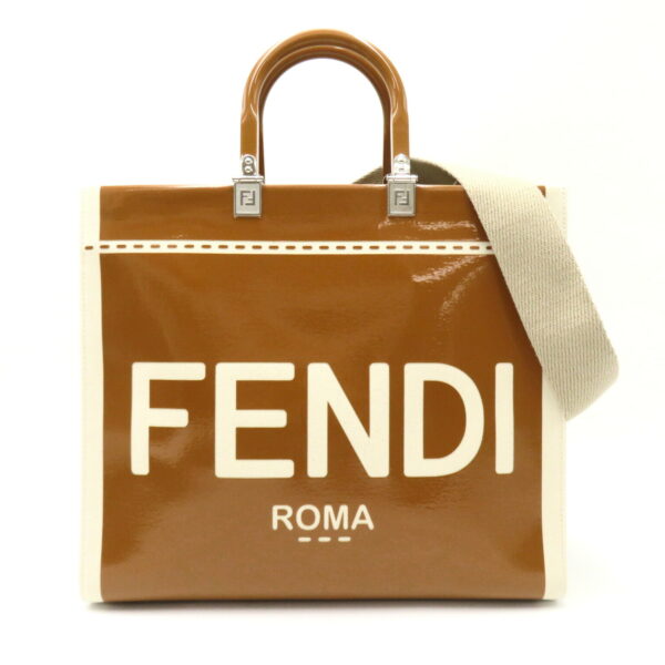 2101218126303 1 Fendi Sunshine Medium Tote Bag Enamel Brown Ivory