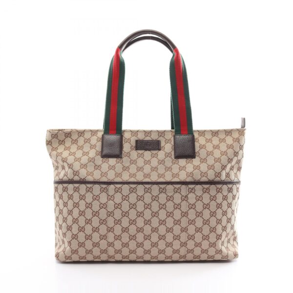 2101218144574 1 Gucci GG Webbing Line Tote Bag Leather Beige Multicolor