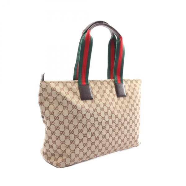 2101218144574 2 Gucci GG Webbing Line Tote Bag Leather Beige Multicolor