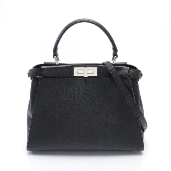 2101218148589 1 Fendi Peekaboo Regular Selleria Handbag Leather Black