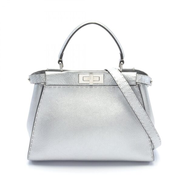 2101218173574 1 Fendi Peekaboo Regular Selleria Handbag Leather Silver