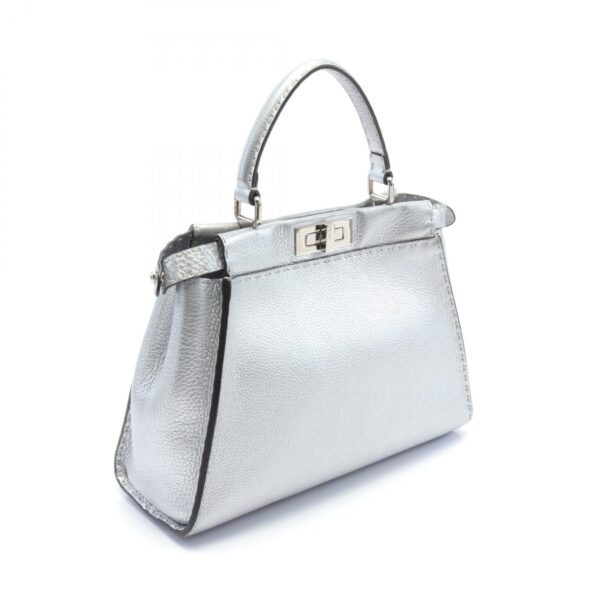 2101218173574 2 Fendi Peekaboo Regular Selleria Handbag Leather Silver