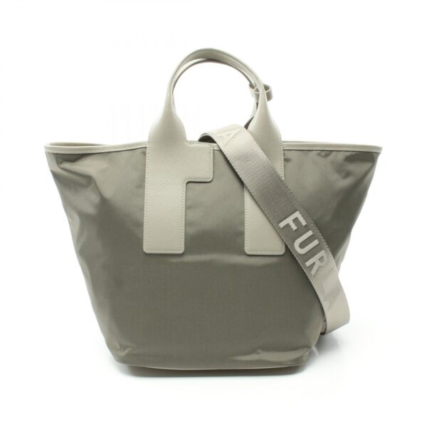 2101218197594 1 Furla Piuma L Tote Bag Leather Nylon Green Beige