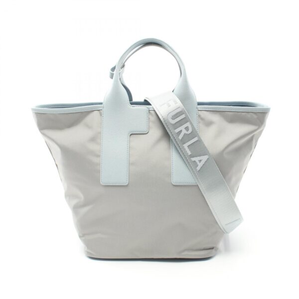 2101218197624 1 Furla Leather Nylon Tote Bag Gray Blue