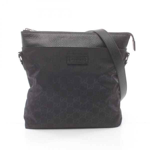 2101218219777 1 Gucci GG Pattern Shoulder Bag Nylon Leather Black