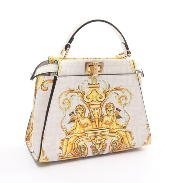 2101218221633 2 Fendi Fendace Mini Peekaboo Handbag Leather WhiteYellow