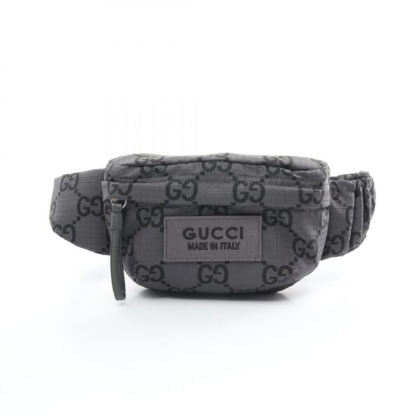 Gucci GG Large Belt Waist Body Bag Nylon Leather Gray Black