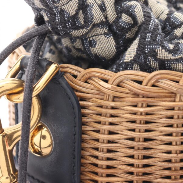 2101218238051 7 Dior Oblique Wicker Shoulder Bag Leather Rattan Beige Navy