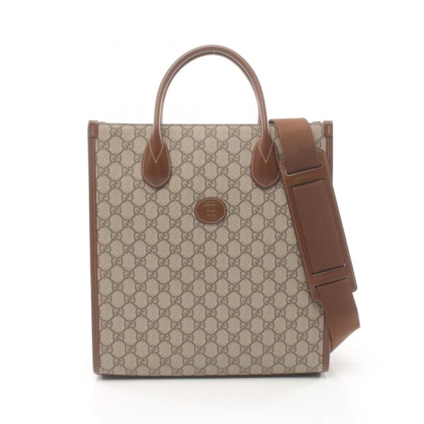 2101218240542 1 Gucci Interlocking G GG Supreme Tote Bag Leather Beige Brown