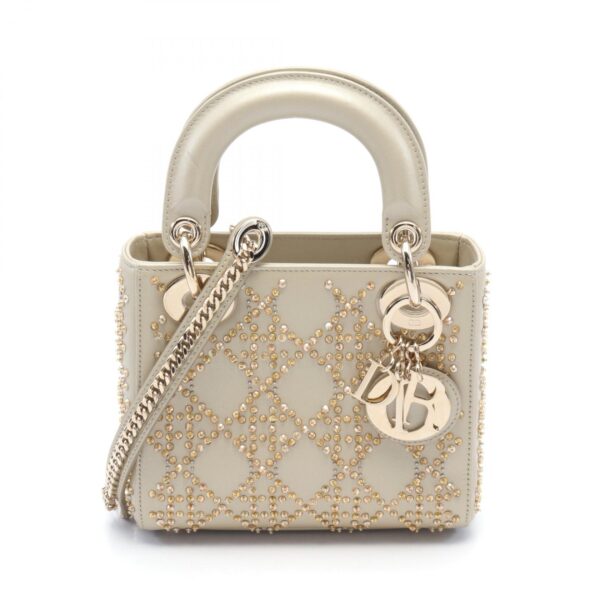 2101218254150 1 Dior Lady Dior Mini Cannage Handbag Leather Beige