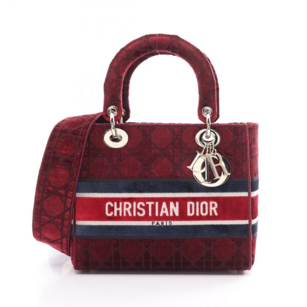 2101218257632 1 Dior Lady D Lite Medium Handbag Fabric Bordeaux Multicolor