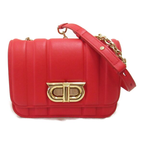 2104102256285 2 Salvatore Ferragamo Chain Shoulder Bag Leather Red