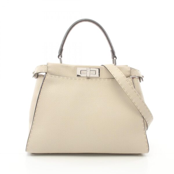 2104102288651 1 Fendi Peekaboo Regular Selleria Handbag Leather Beige