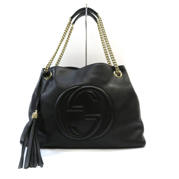 21044721 Gucci Soho Interlocking G Chain Shoulder Leather Black Tote Bag Tassel