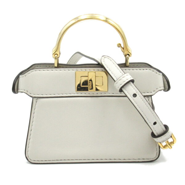 2106800511581 1 Fendi Nano Peekaboo Maxi Handle Shoulder Bag Leather Ivory