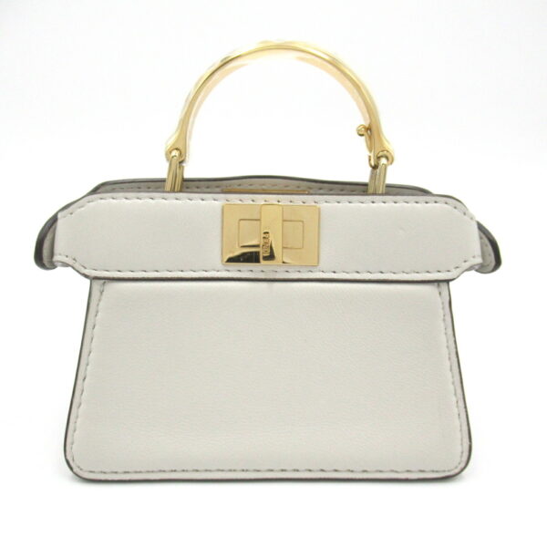 2106800511581 Fendi Nano Peekaboo Maxi Handle Shoulder Bag Leather Ivory