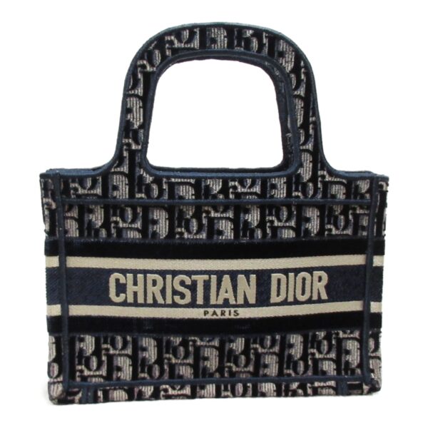 2106800533422 2 Dior Oblique Embroidery Book Tote Mini Handbag Velor Navy