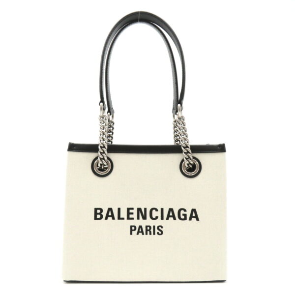 2106800535945 1 Balenciaga Duty Small Tote Bag Cotton Leather White Black