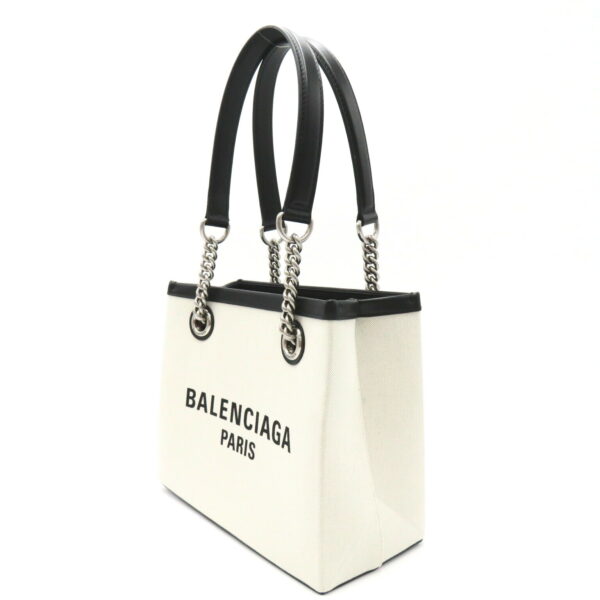 2106800535945 3 Balenciaga Duty Small Tote Bag Cotton Leather White Black