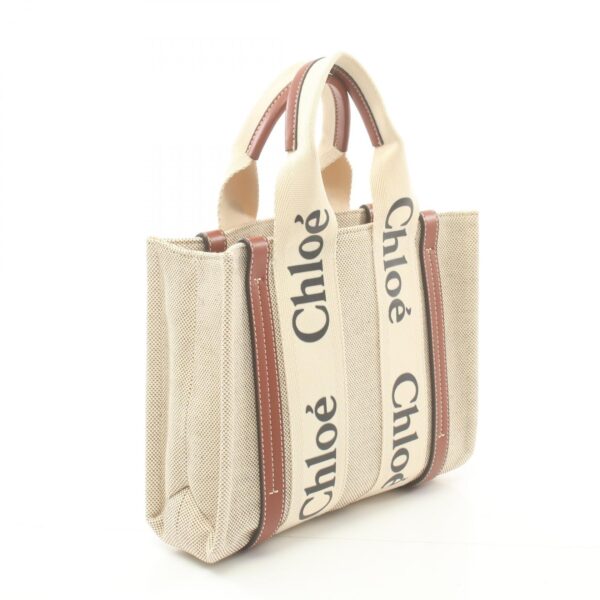 2106800538410 2 Chloe Woody Small Tote Bag Leather Beige Brown White