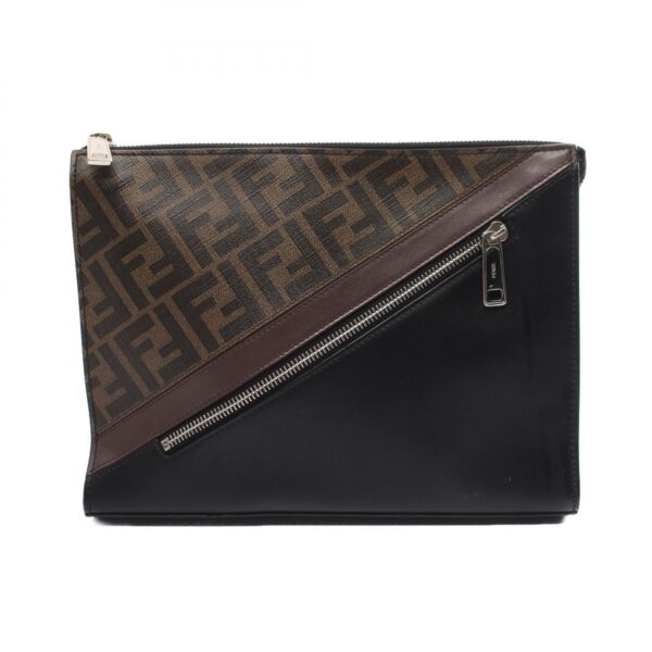 2118300053690 1 Fendi Zucca Shoulder Bag Clutch Bag Leather Brown Black