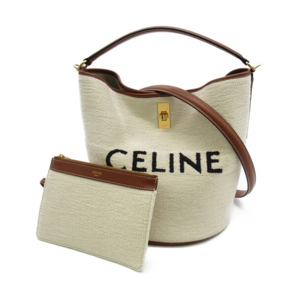 2118400118756 1 Celine Cotton Calf Leather Bucket 16 2way Bag White