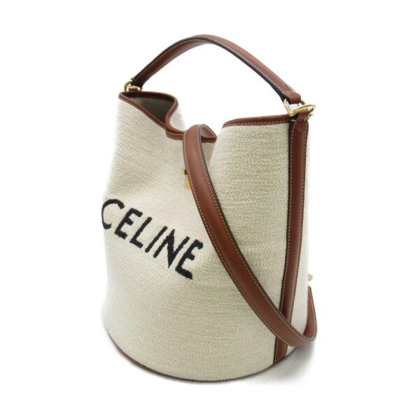 2118400118756 2 Celine Cotton Calf Leather Bucket 16 2way Bag White