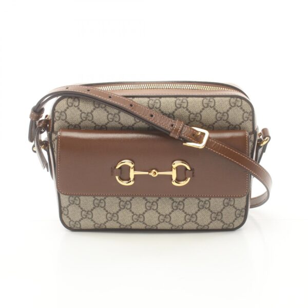 2118400141389 1 Gucci Horsebit 1955 Small GG Supreme Bag Leather Beige Brown