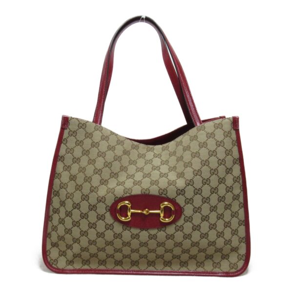 2118500038206 2 Gucci Horsebit Tote Bag GG Leather Beige Red