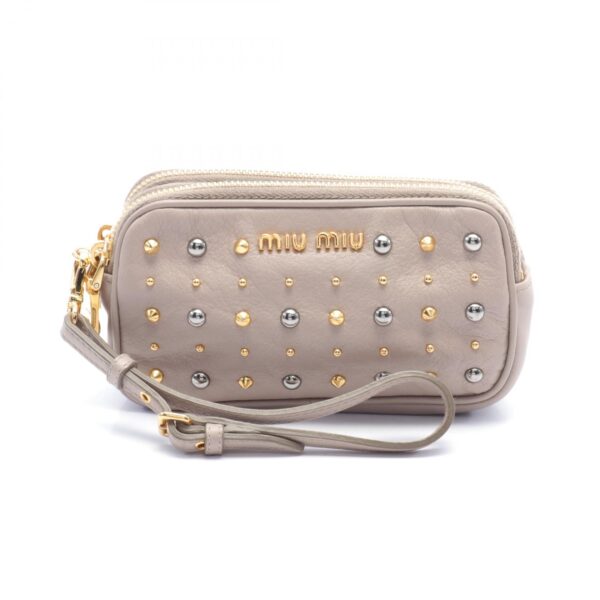 2118800104120 1 Miu Miu Pouch Bag Leather Beige