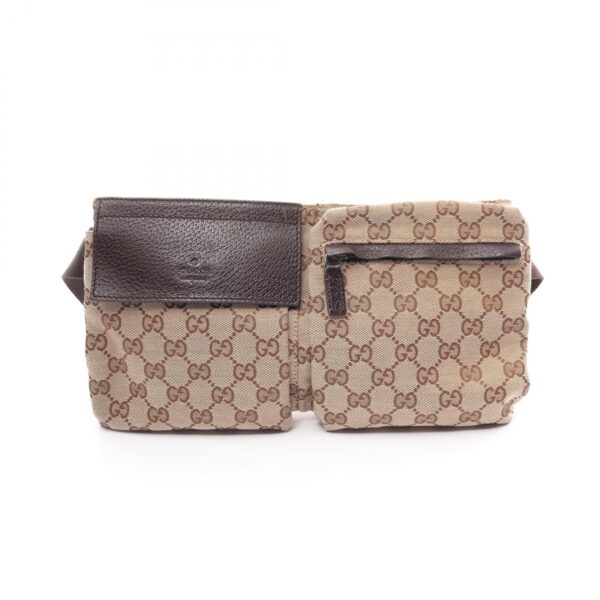 2119900012278 1 Gucci GG Waist Bag Body Bag Leather Beige Brown