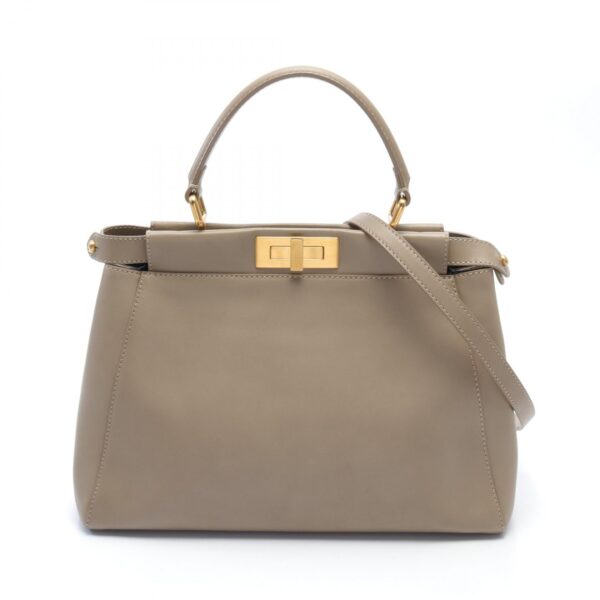 2120700138433 1 Fendi Peekaboo Regular Handbag Leather Beige